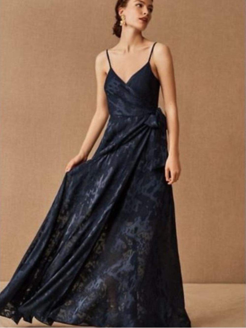 Anthropologie Hutch Alden Jacquard Wrap Maxi Dress Floral Abstract Navy